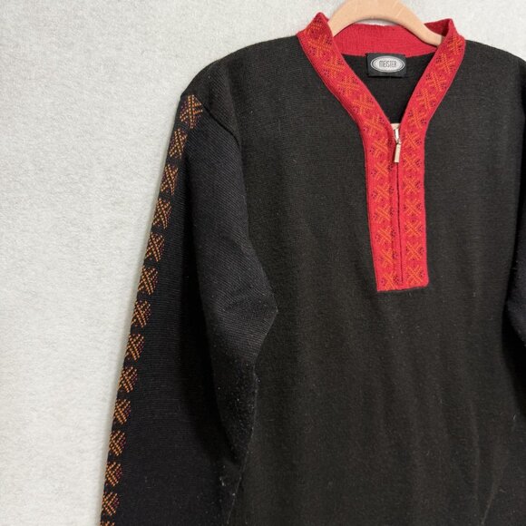 Meister Sweater Mens Medium Black Red Quarter Zip Nordic Knit Pullover Ski Trim - Picture 4 of 8